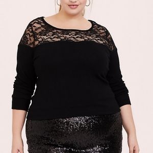 Lace Yoke Sweater Knit Top